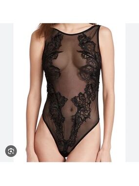 NWOT Bluebella Sheer Black Lace sheer Appliqué Bodysuit
